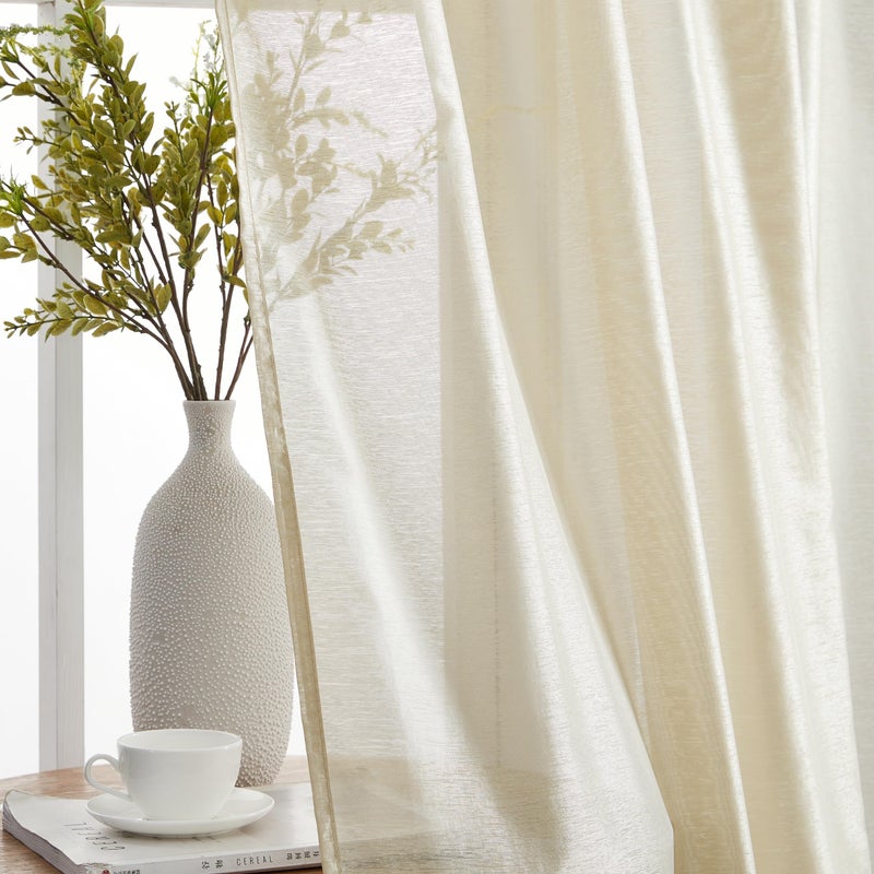 HLC.ME Lauren Semi Sheer Light Filtering Transparent Pocket Top & Back Tab Lightweight Floor Length Window Curtains Drapery Panels Bedroom & Living Room, 2 Panels (54 x 84 Inch, Beige) - Image 2